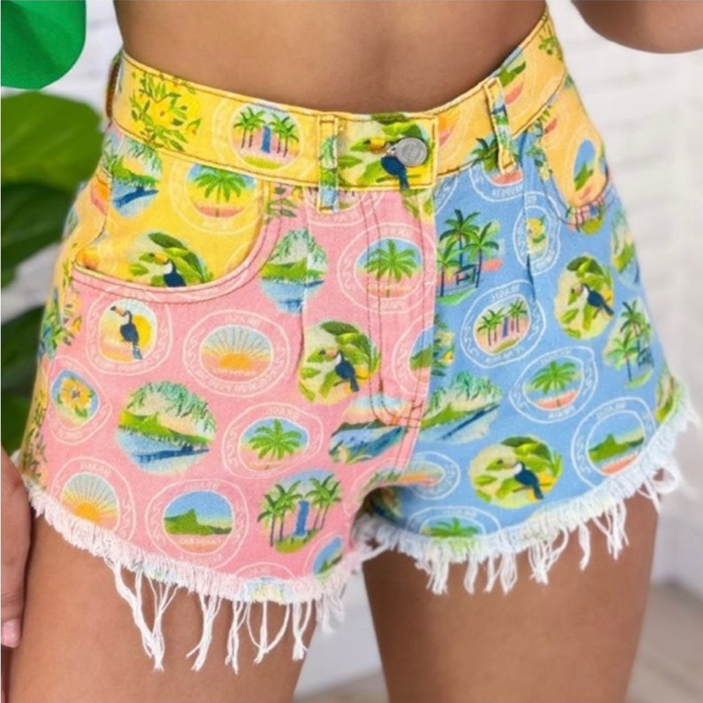 FARM Rio Multicolor Tropical Jean Shorts